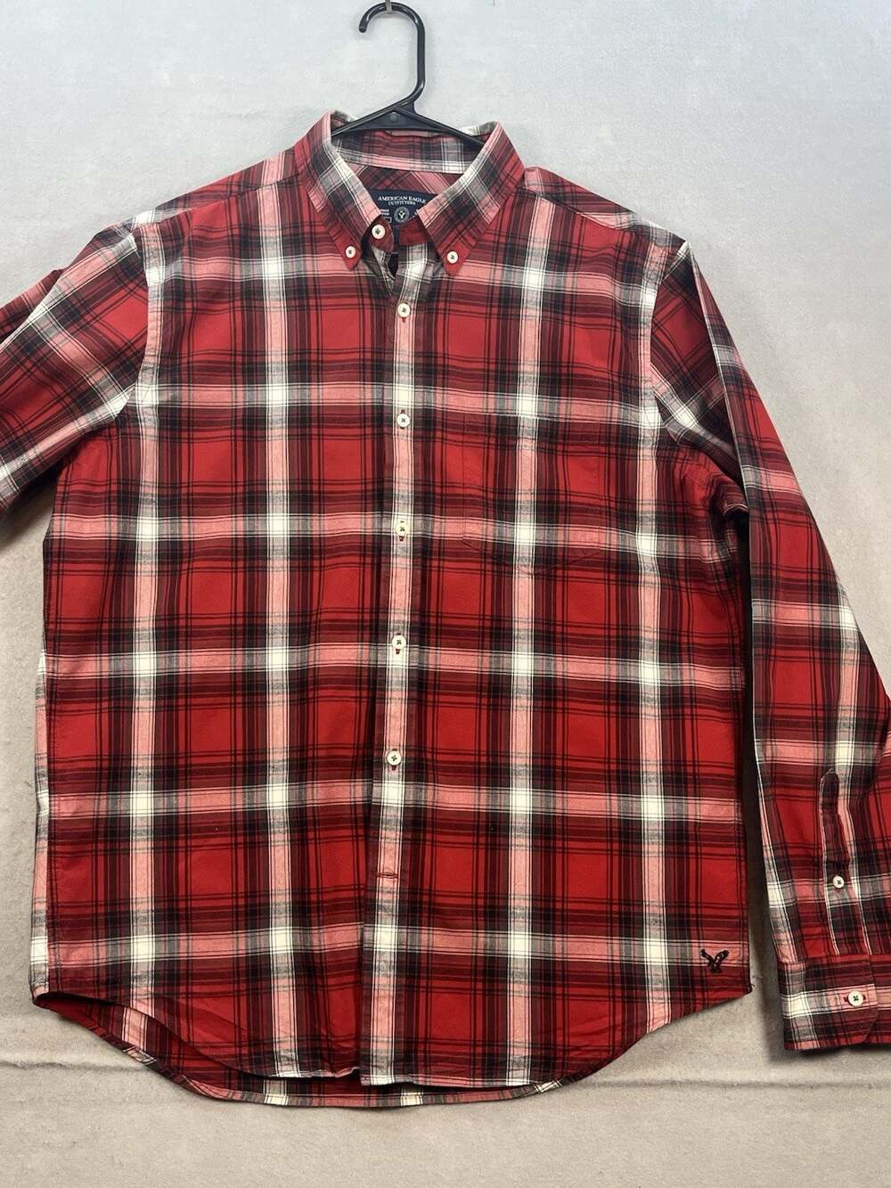 American Eagle Outfitters Mens Large Prep Fit Red Plaid Cotton Button Down Shirt